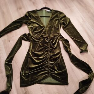 Elegant Olive Velvet Dress
